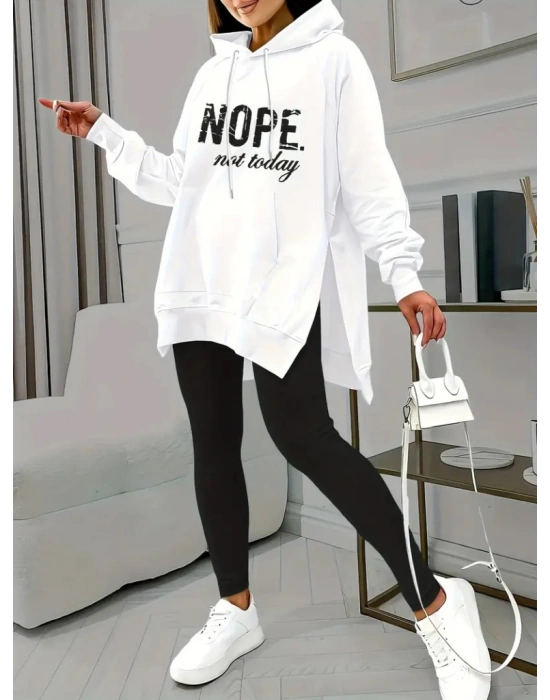 Kadın Uzun Kollu Kapşonlu Bağcıklı Viskon Iki Iplik Sweat