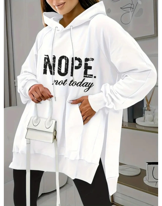 Kadın Uzun Kollu Kapşonlu Bağcıklı Viskon Iki Iplik Sweat