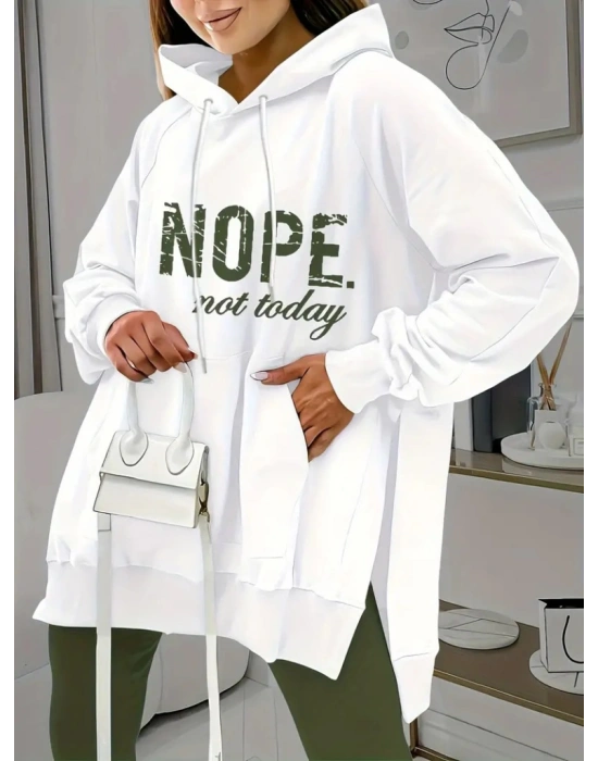 Kadın Uzun Kollu Kapşonlu Bağcıklı Viskon Iki Iplik Sweat