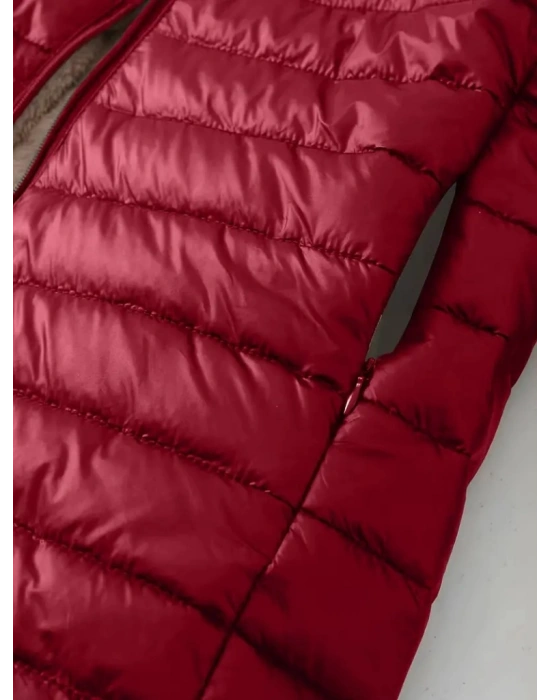 Kadın Uzun Kollu Kapşonlu Cep Detaylı Fermuarlı Orta Boy Mont