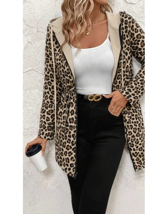 Kadın Uzun Kollu Kapşonlu çift Taraflı Cepli Bağcıklı Fermuarlı Viskon Iki Iplik Ceket