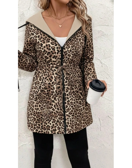 Kadın Uzun Kollu Kapşonlu çift Taraflı Cepli Bağcıklı Fermuarlı Viskon Iki Iplik Ceket