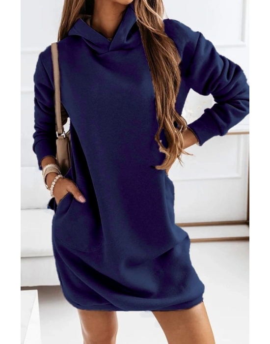 Kadın Uzun Kollu Kapşonlu Kısa Iki Iplik Elbise