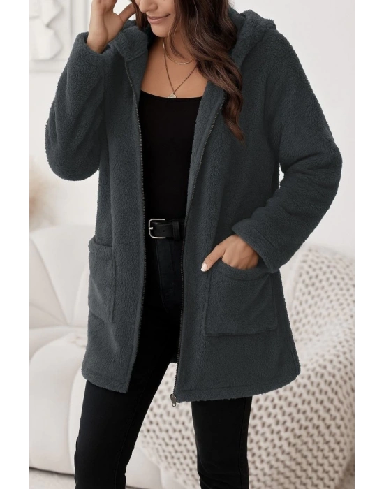 Kadın Uzun Kollu Kapşonlu önden Fermuarlı Cepli Welsoft Ceket