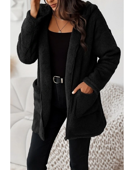 Kadın Uzun Kollu Kapşonlu önden Fermuarlı Cepli Welsoft Ceket