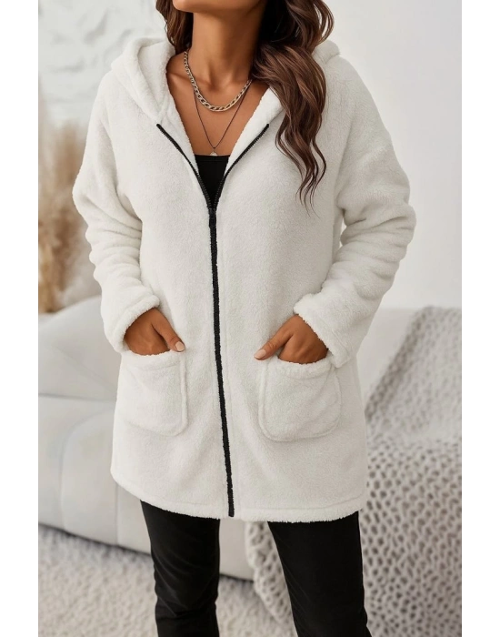 Kadın Uzun Kollu Kapşonlu önden Fermuarlı Cepli Welsoft Ceket