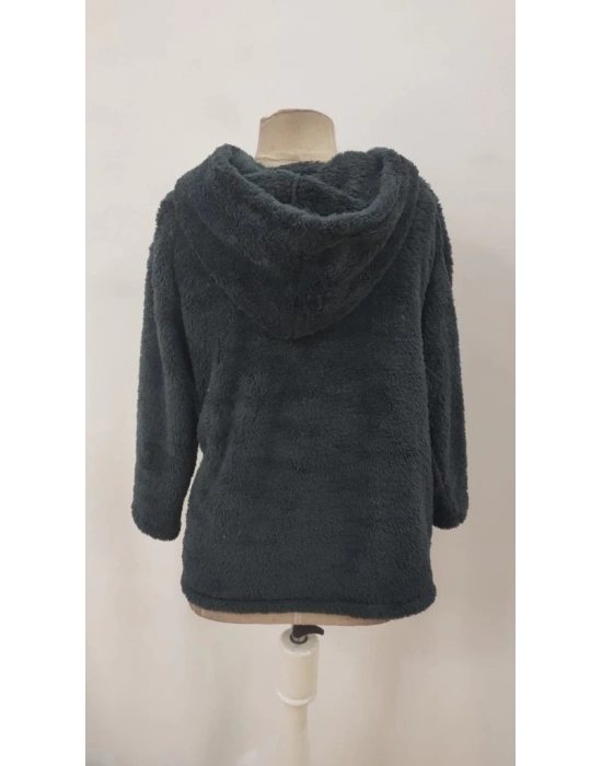 Kadın Uzun Kollu Kapşonlu önden Fermuarlı Cepli Welsoft Ceket