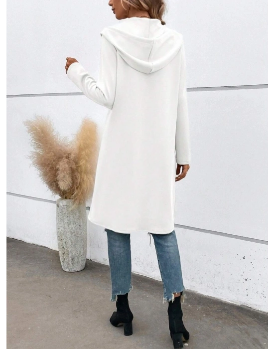 Kadın Uzun Kollu Kapşonlu önden Fermuarlı Midi Dalgıç Ceket