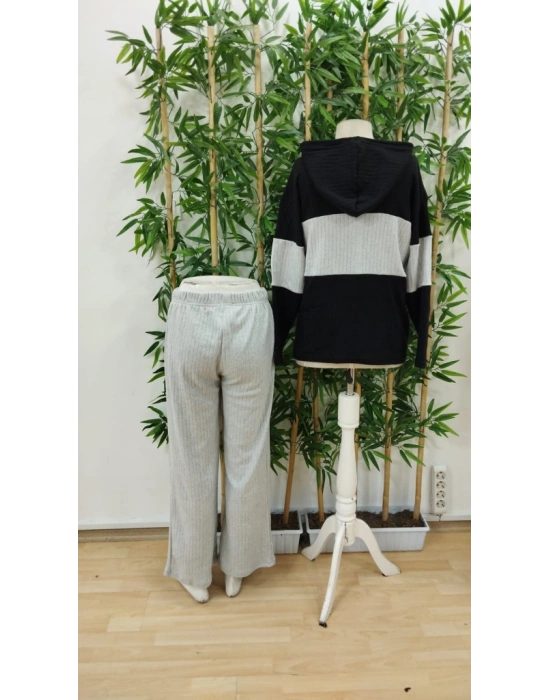 Kadın Uzun Kollu Kapşonlu önden Fermuarlı şardonlu Kaşkorse Bluz Ve Pantolon