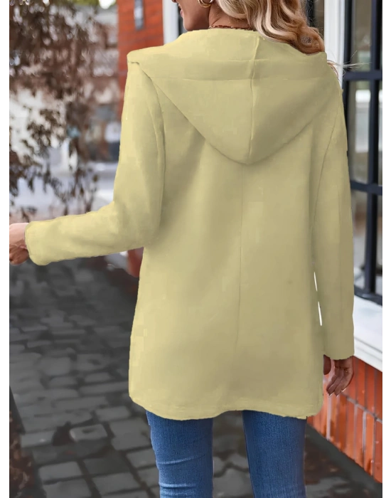 Kadın Uzun Kollu Kapşonlu önden Fermuarlı Uzun üç Iplik Ceket