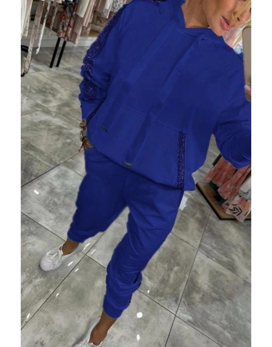 Kadın Uzun Kollu Kapşonlu Pulpayet Detay Viskon Iki Iplik Bluz Ve Pantolon Ikili Takım