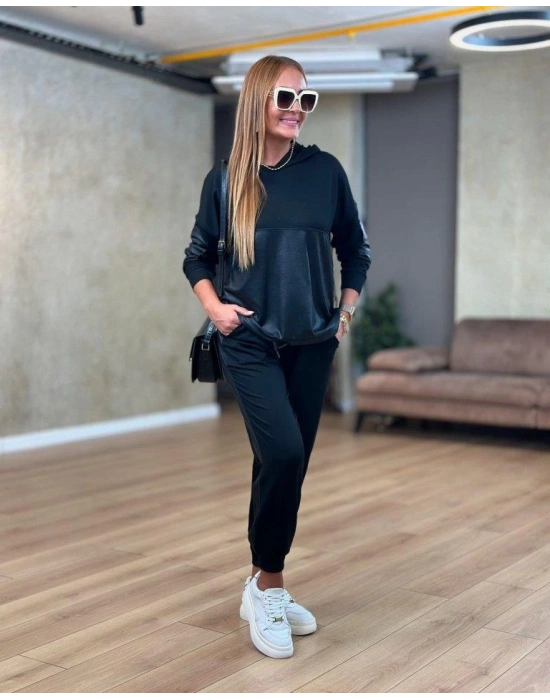 Kadın Uzun Kollu Kapşonlu Viskon Iki Iplik Bluz Ve Pantolon Ikili Takım