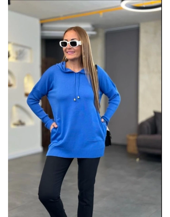 Kadın Uzun Kollu Kapüşon Detay Triko Tunik