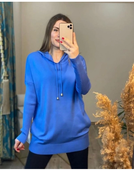 Kadın Uzun Kollu Kapüşon Detay Triko Tunik