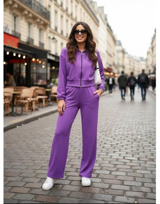 Kadın Uzun Kollu Kapüşonlu Hırka Ve Pantolon Ikili Takim