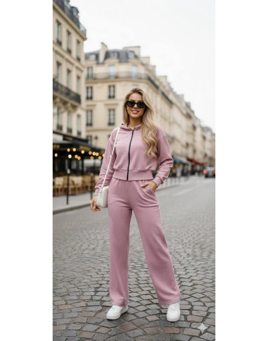 Kadın Uzun Kollu Kapüşonlu Hırka Ve Pantolon Ikili Takim