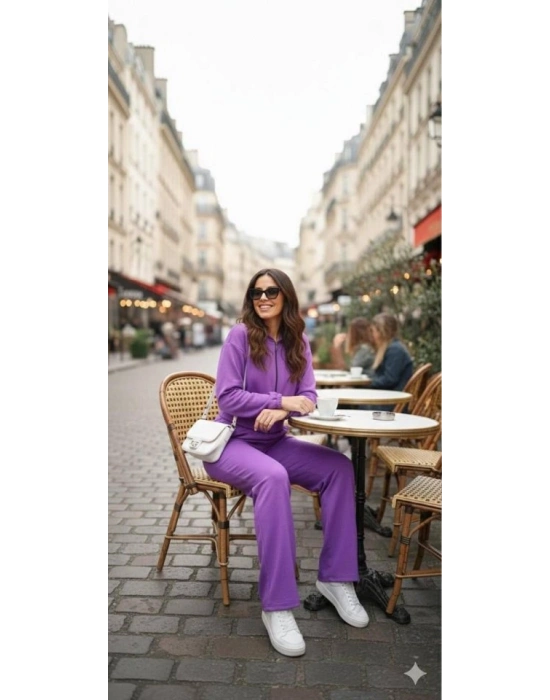 Kadın Uzun Kollu Kapüşonlu Hırka Ve Pantolon Ikili Takim