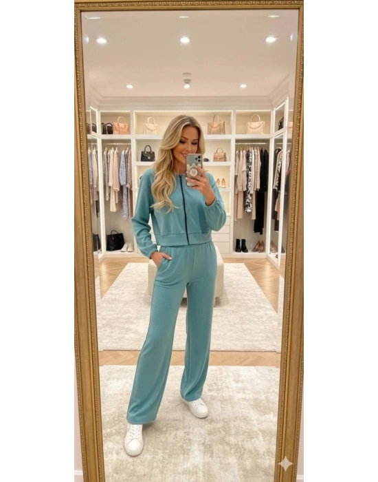 Kadın Uzun Kollu Kapüşonlu Hırka Ve Pantolon Ikili Takim