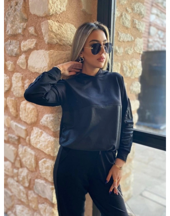 Kadın Uzun Kollu Kapüşonlu Oversize Sweat Ve Pantolon Ikili Takım