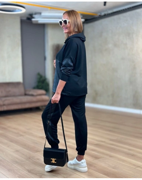 Kadın Uzun Kollu Kapüşonlu Oversize Sweat Ve Pantolon Ikili Takım