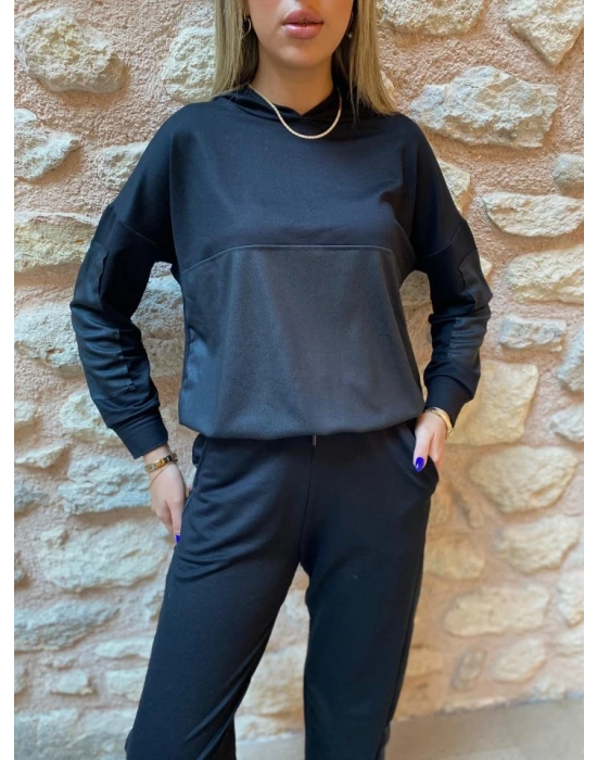 Kadın Uzun Kollu Kapüşonlu Oversize Sweat Ve Pantolon Ikili Takım