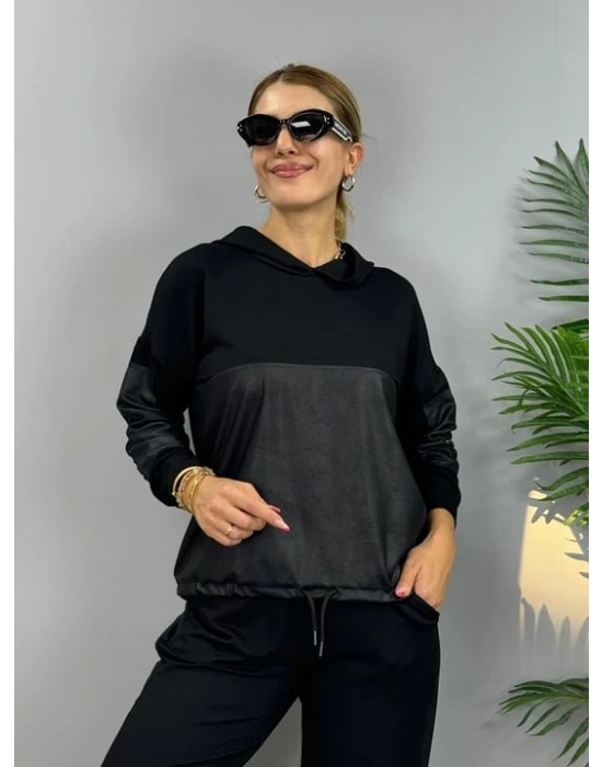 Kadın Uzun Kollu Kapüşonlu Oversize Sweat Ve Pantolon Ikili Takım