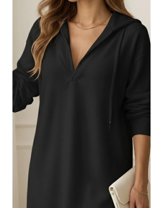 Kadın Uzun Kollu Kapüşonlu Yakası Açık Modal Elbise