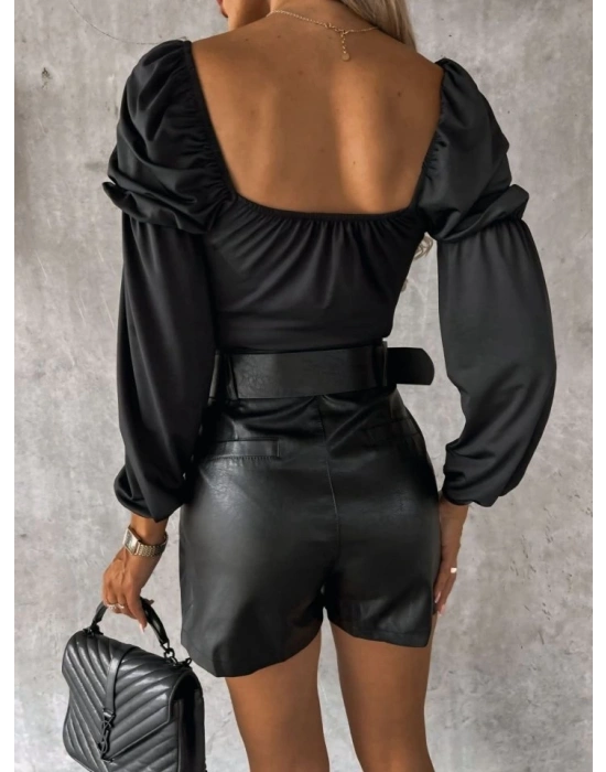 Kadın Uzun Kollu Kare Yaka Göğüs Büzgü Detay Sandy Bluz