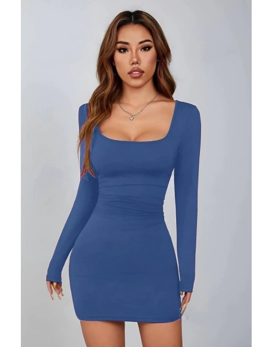 Kadın Uzun Kollu Kare Yaka Iç Göstermeyen ini Elbise