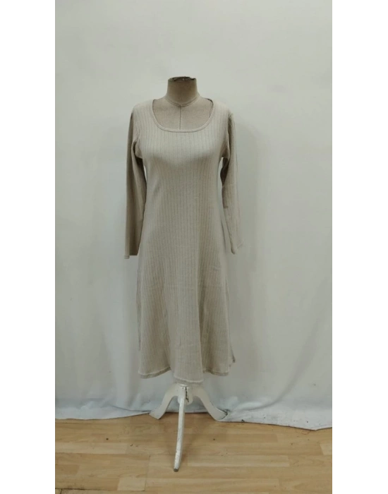 Kadın Uzun Kollu Kare Yaka Midi Kaşkorse Elbise