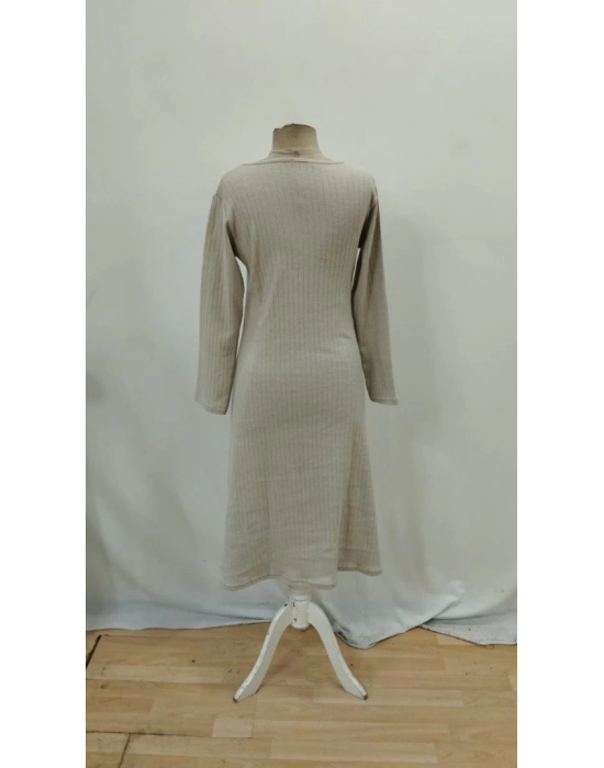 Kadın Uzun Kollu Kare Yaka Midi Kaşkorse Elbise