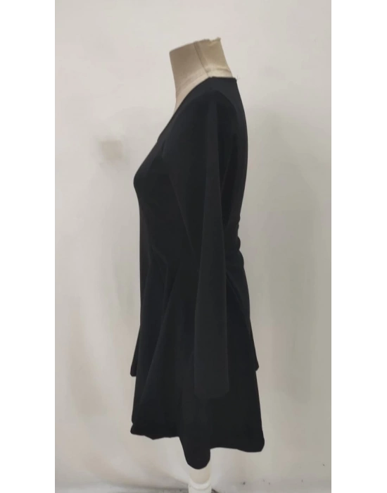 Kadın Uzun Kollu Kare Yakalı Mini Ithal Krep Elbise