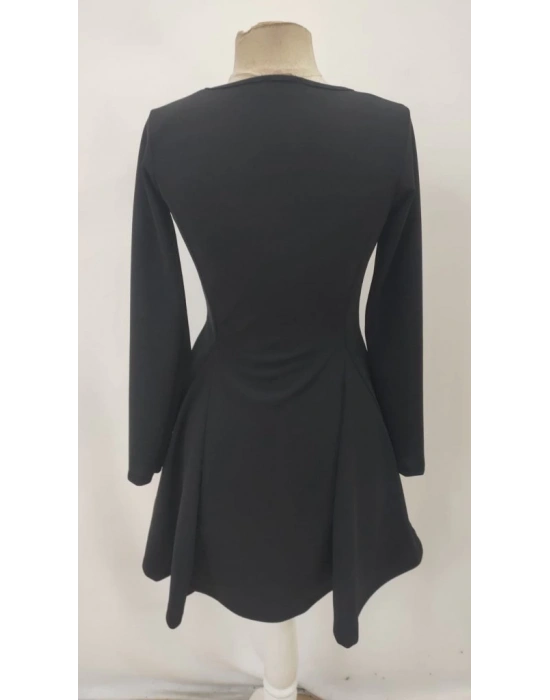 Kadın Uzun Kollu Kare Yakalı Mini Ithal Krep Elbise