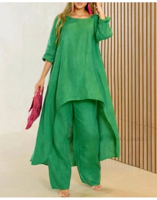 Kadın Uzun Kollu Kayık Yaka Detay Tunik Ve Pantolon Ikili Takım