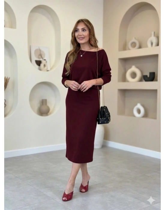 Kadın Uzun Kollu Kayık Yaka Elbise