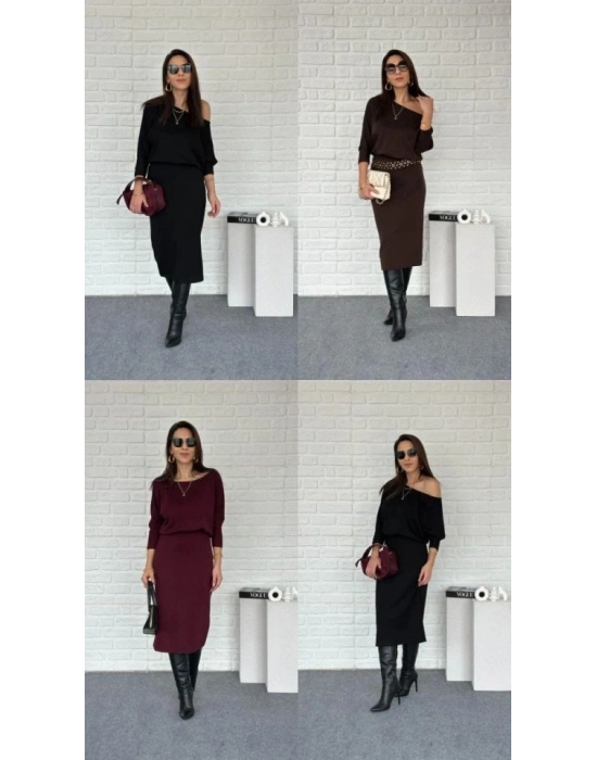 Kadın Uzun Kollu Kayık Yaka Elbise