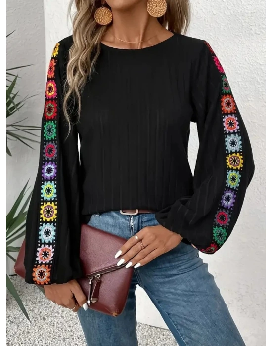 Kadın Uzun Kollu Kayık Yaka şardonlu Kaşkorse Bluz