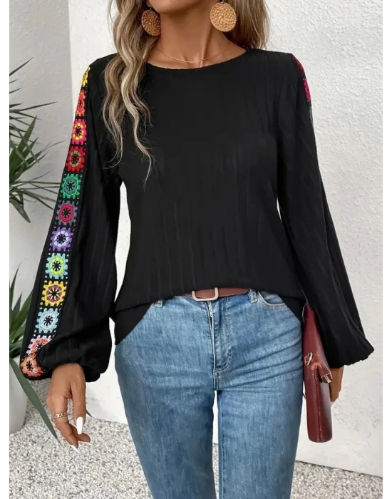 Kadın Uzun Kollu Kayık Yaka şardonlu Kaşkorse Bluz
