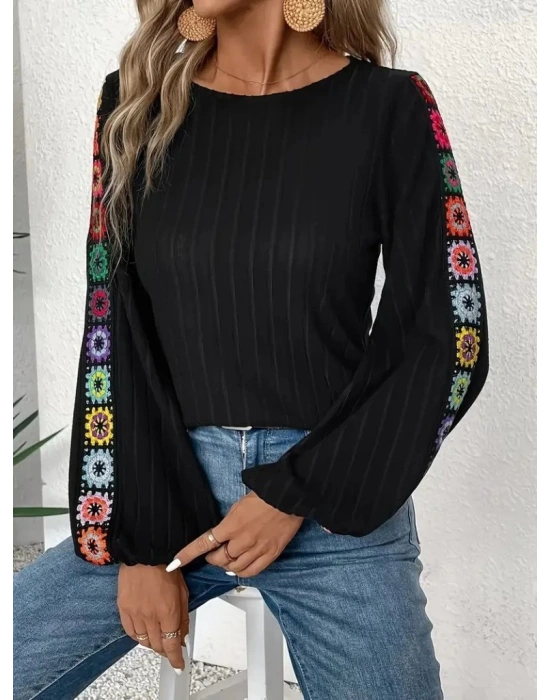 Kadın Uzun Kollu Kayık Yaka şardonlu Kaşkorse Bluz