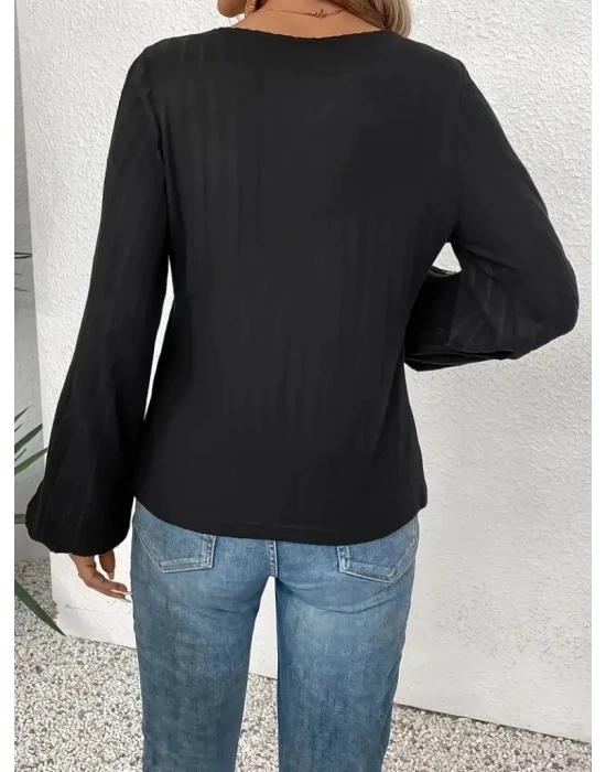 Kadın Uzun Kollu Kayık Yaka şardonlu Kaşkorse Bluz