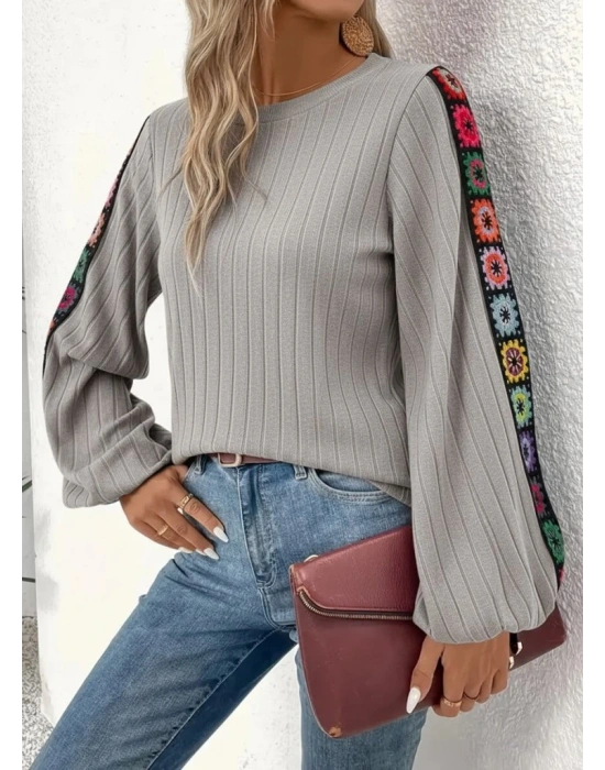 Kadın Uzun Kollu Kayık Yaka şardonlu Kaşkorse Bluz