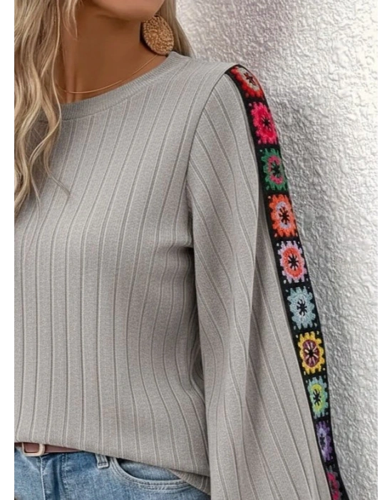 Kadın Uzun Kollu Kayık Yaka şardonlu Kaşkorse Bluz