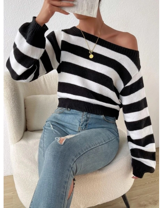 Kadın Uzun Kollu Kayık Yaka Triko Bluz