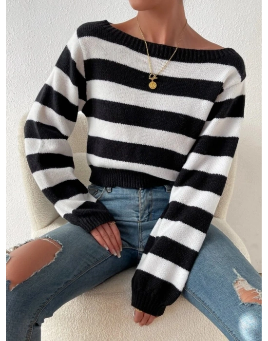 Kadın Uzun Kollu Kayık Yaka Triko Bluz