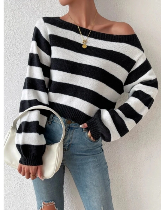 Kadın Uzun Kollu Kayık Yaka Triko Bluz