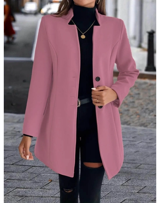 Kadın Uzun Kollu Kırlangıç Yaka önden Düğmeli Kısa Kaşe Kaban