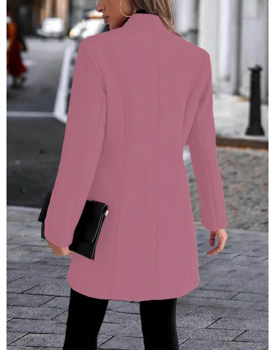 Kadın Uzun Kollu Kırlangıç Yaka önden Düğmeli Kısa Kaşe Kaban