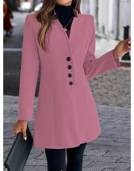 Kadın Uzun Kollu Kırlangıç Yaka önden Düğmeli Kısa Kaşe Kaban