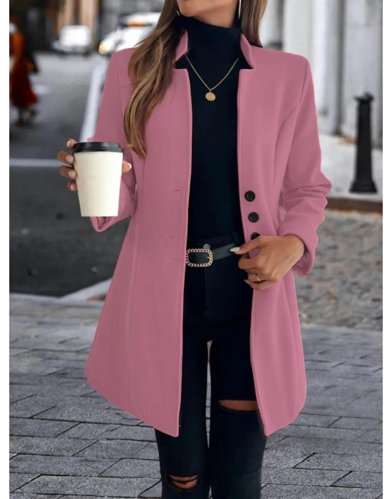 Kadın Uzun Kollu Kırlangıç Yaka önden Düğmeli Kısa Kaşe Kaban