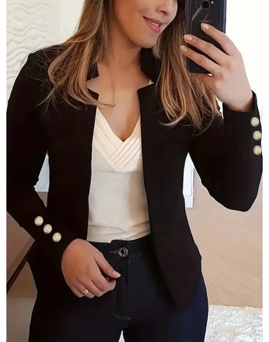 Kadın Uzun Kollu Kol Düğme Detay Ithal Krep Ceket